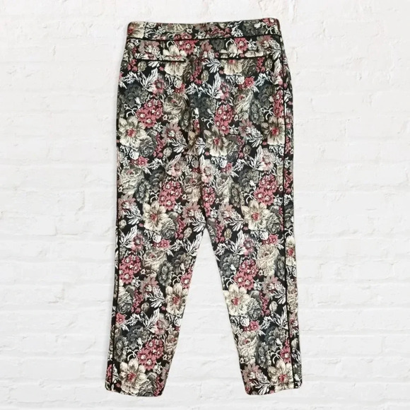 Maeve | Black & Metallic Floral Motif Ankle Pants Sz 0 - Picture 3 of 8